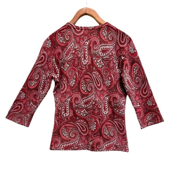 Tweeds Lambs Wool Angora Blend Red Pink Paisley 3/4 Sleeve Cardigan Size Small P - Picture 2 of 11
